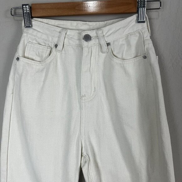 Love,‎ Bonito Aurelie High Rise Straight Crop Jeans Size 24 Ivory Cream Raw Hem - Picture 2 of 13